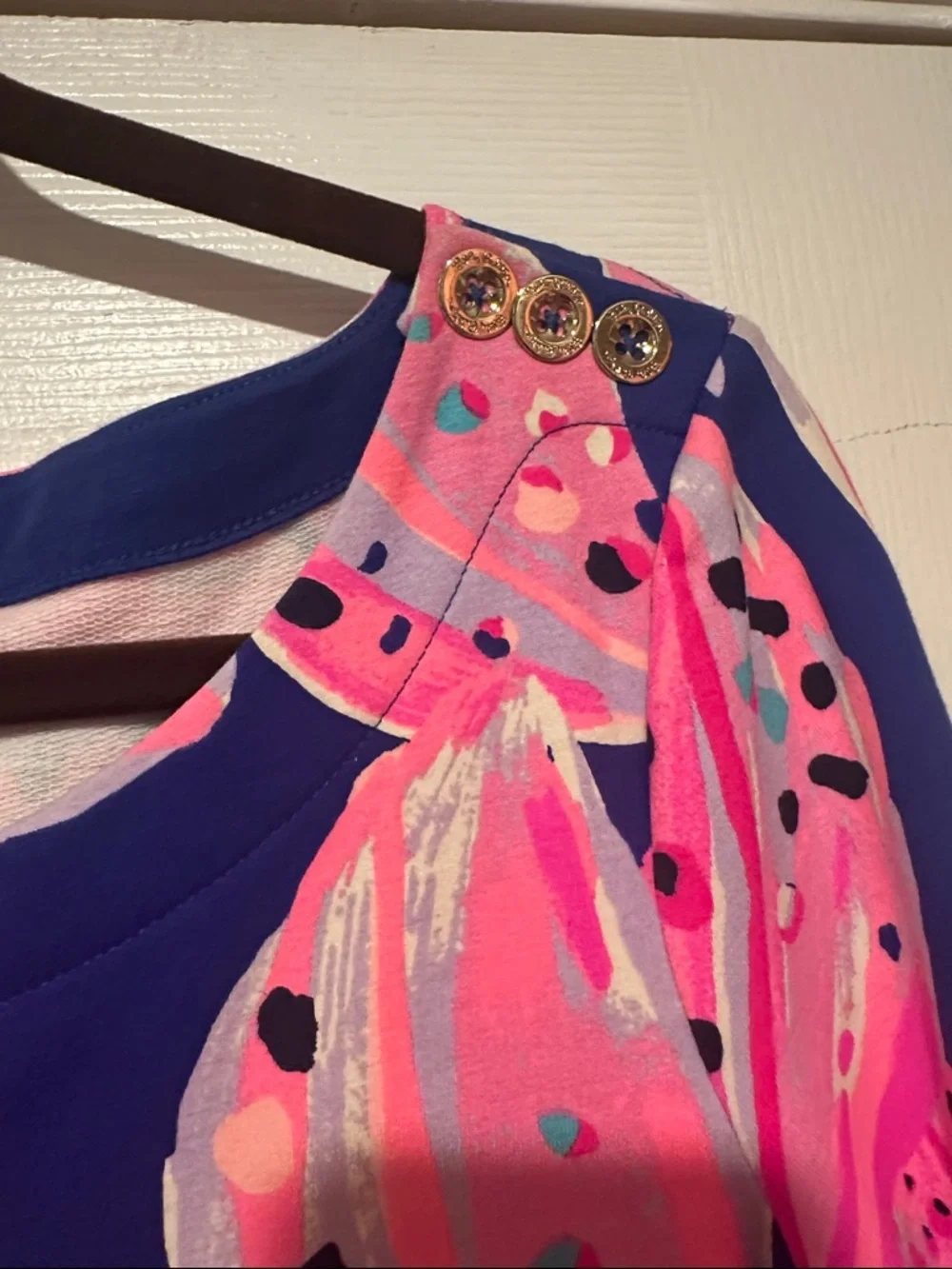 🦓 Lilly Pulitzer Navy Shift Dress with Hot Pink Floral Print - Picture 5 of 8